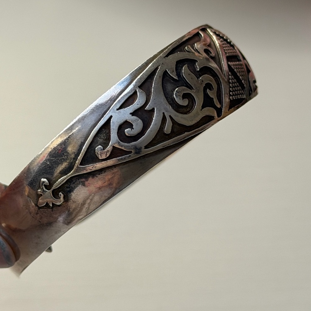 Solid 925 Sterling Silver Engraved Cuff Bangle Br… - image 4